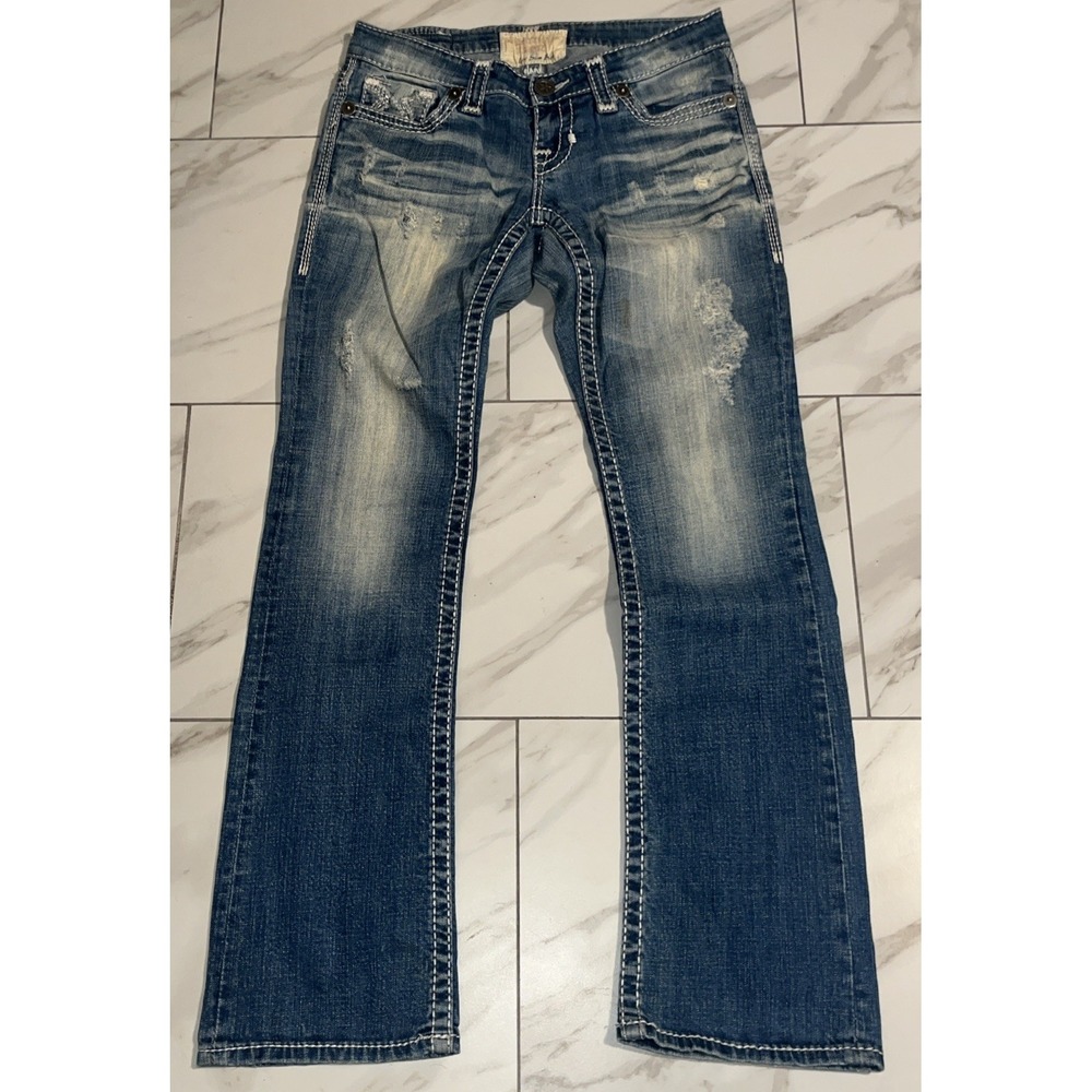 Big Star Liv Slim Bootcut Jeans Women's 27R Whiskered Vintage Denim Blue - Picture 2 of 16